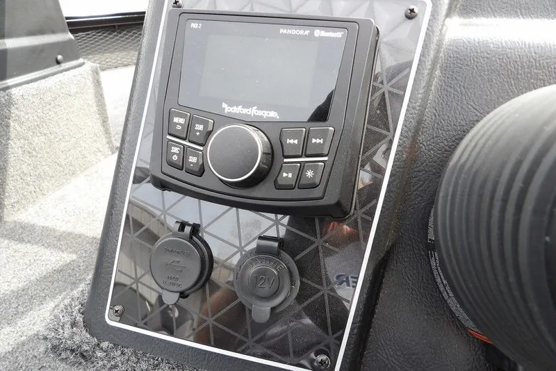 Slide: The Image of Control panel of 2025 Crestliner 1850 Fish Hawk Tiller with Rockford Fosgate audio system. - 20