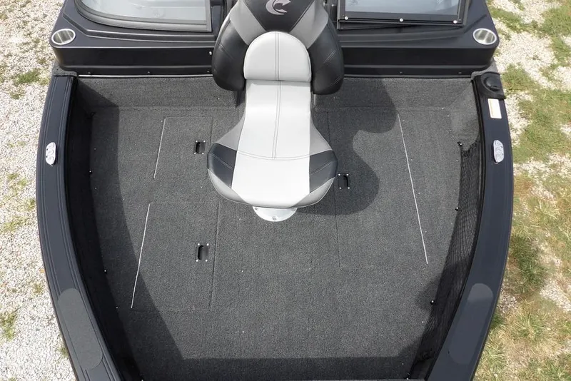 Slide: The Image of 2025 Crestliner 1850 Fish Hawk Tiller boat interior with single seat and spacious deck. - 37