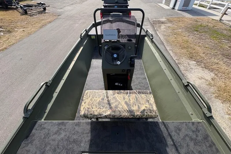 Slide: The Image of 2025 Alweld 2070VVCC Bay Boat interior with camo seat and Garmin navigation. - 9