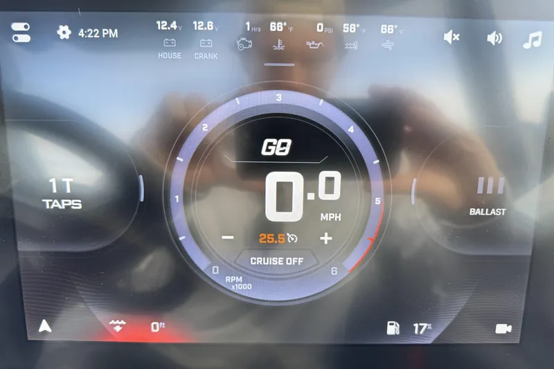 Slide: The Image of Digital dashboard of 2026 Tigé Z3 boat displaying speed, RPM, and ballast settings. - 13