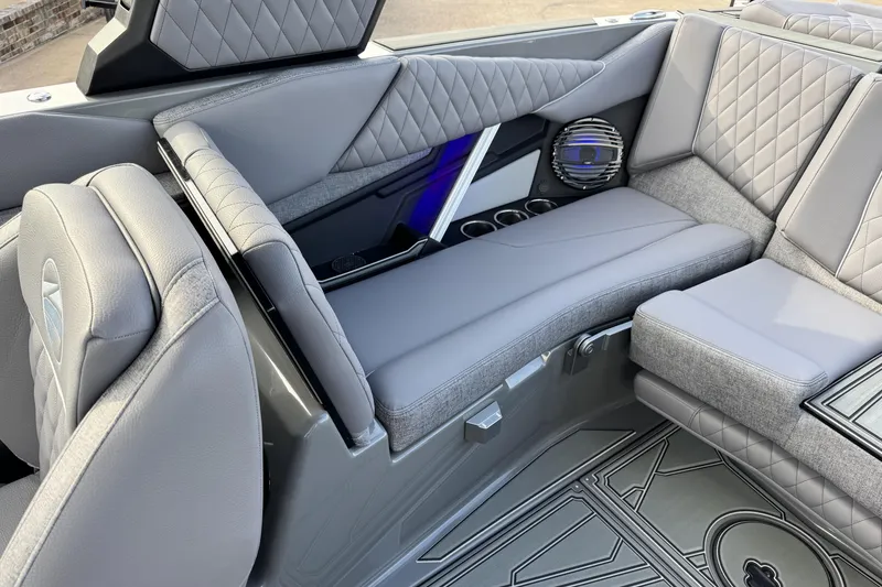 Slide: The Image of 2026 Tigé Z3 boat interior with luxurious gray seating and modern design elements. - 15