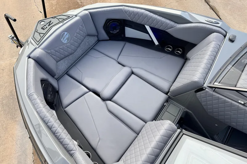Slide: The Image of Luxurious interior of 2026 Tigé Z3 boat with quilted gray seating. - 17