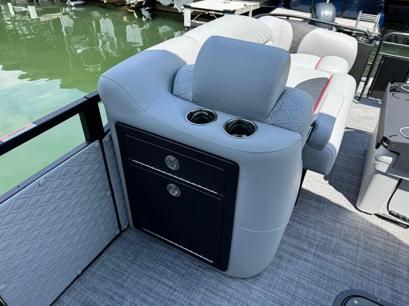 Slide: The Image of Luxury seating on 2026 JC SportToon 24 TT DSL pontoon boat with cup holders. - 8