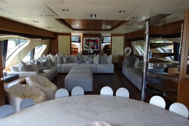 Slide: The Image of Luxurious interior of 2010 Azimut 100 Leonardo yacht with modern art and marble table. - 15