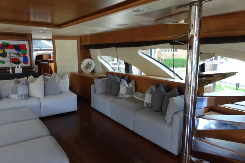 Slide: The Image of Luxurious interior of 2010 Azimut 100 Leonardo yacht with modern seating and elegant decor. - 17