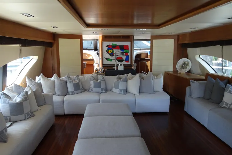 Slide: The Image of Luxurious interior of 2010 Azimut 100 Leonardo yacht with modern decor and plush seating. - 18