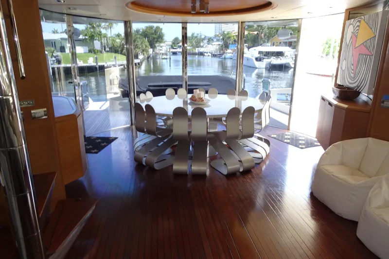 Slide: The Image of Luxurious interior of 2010 Azimut 100 Leonardo yacht with elegant seating and modern decor. - 19