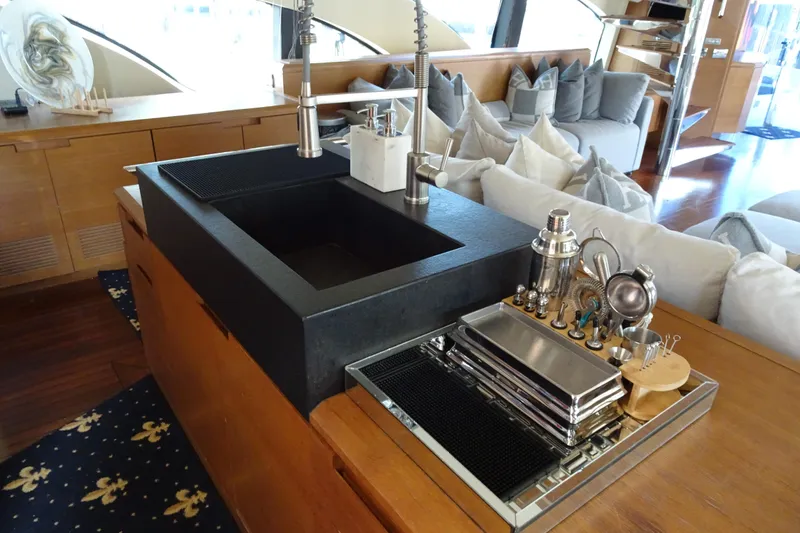 Slide: The Image of Luxurious interior of 2010 Azimut 100 Leonardo yacht with elegant seating and modern decor. - 21