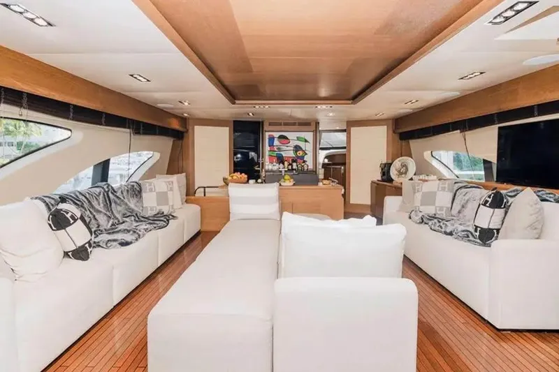 Slide: The Image of Luxurious interior of 2010 Azimut 100 Leonardo yacht with modern dining area and scenic views. - 4