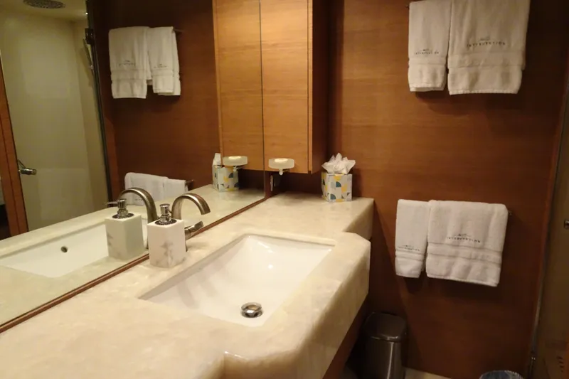 Slide: The Image of Luxurious bedroom interior on 2010 Azimut 100 Leonardo yacht with elegant bedding and lighting. - 43