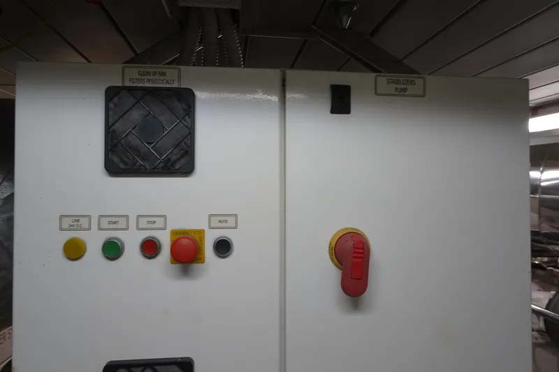 Slide: The Image of Engine room of 2010 Azimut 100 Leonardo yacht, featuring machinery and wiring. - 67