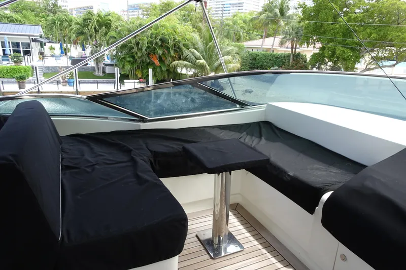 Slide: The Image of Covered deck area on a 2010 Azimut 100 Leonardo yacht, featuring sleek design elements. - 80