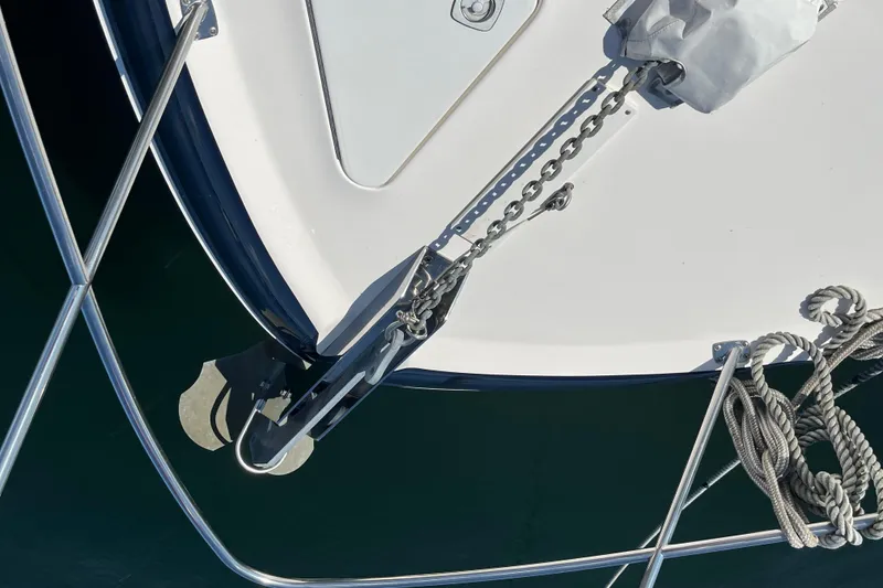Slide: The Image of Bow of 1997 Sea Ray 420 Aft Cabin with anchor and chain detail. - 6