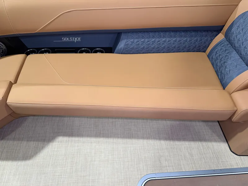 Slide: The Image of Interior of the Harris Solstice 250 with beige and blue upholstery. - 13