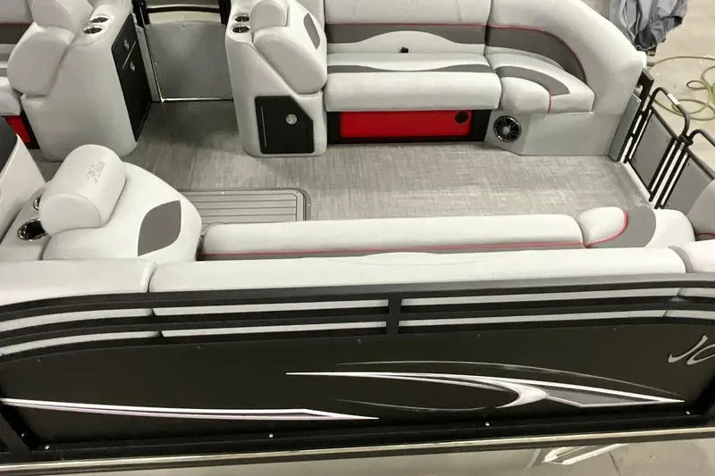 Slide: The Image of 2026 JC NEPTOON SPORT 21TT pontoon boat interior with sleek seating and modern design. - 11