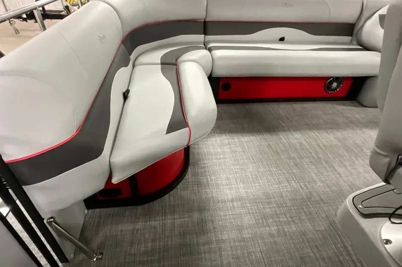 Slide: The Image of 2026 JC NEPTOON SPORT 21TT boat interior with gray and red seating, modern design. - 6