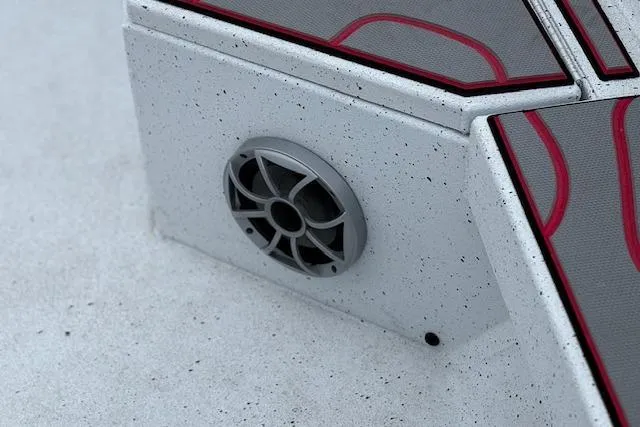 Slide: The Image of 2024 Express H22B speaker detail on speckled surface with red accents. - 45