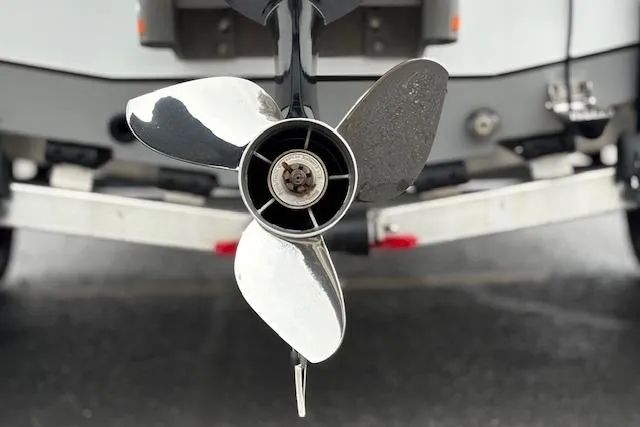 Slide: The Image of 2024 Express H22B boat propeller close-up, showcasing sleek design and engineering. - 53