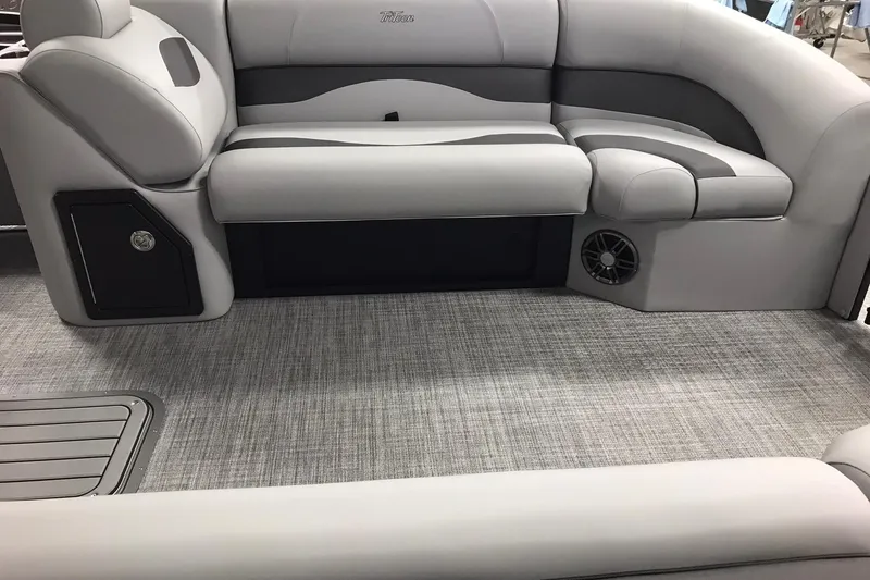 Slide: The Image of Interior of 2026 JC NEPTOON SPORT 21TT boat with gray seating and flooring. - 6