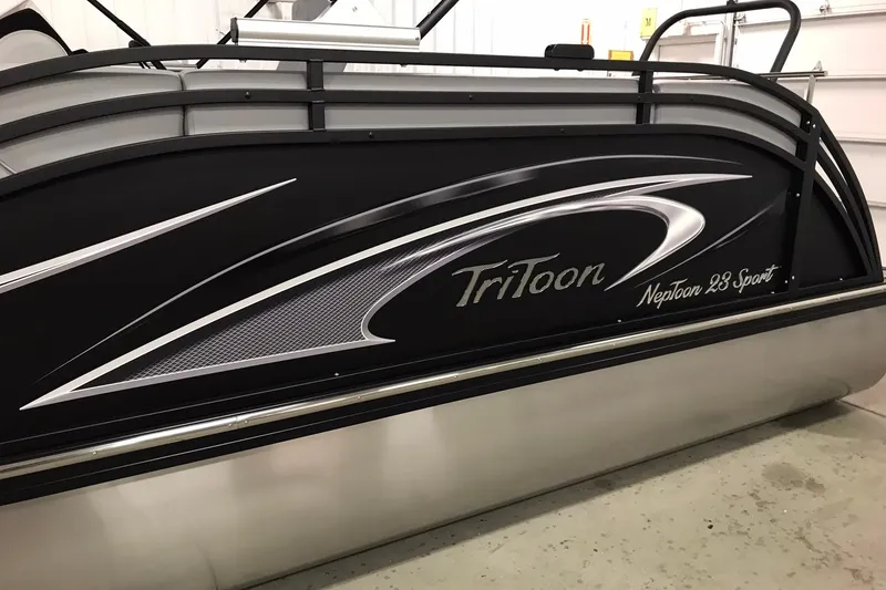 Slide: The Image of 2026 JC NEPTOON SPORT 21TT pontoon boat with sleek black and silver design. - 14