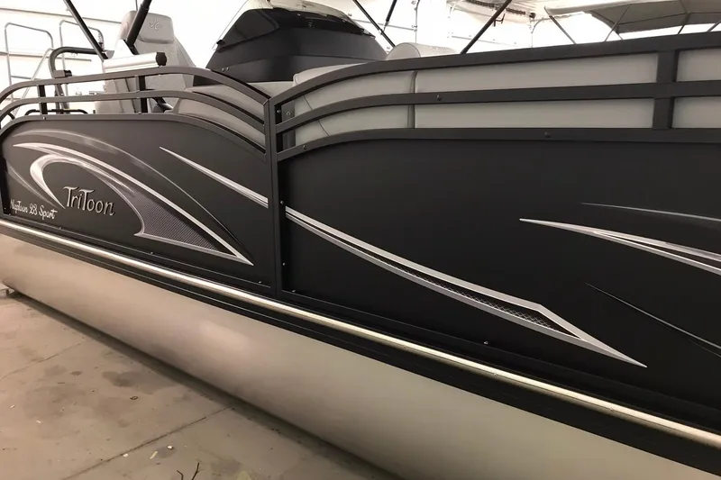 Slide: The Image of 2026 JC NEPTOON SPORT 21TT pontoon boat with sleek black and silver design. - 37