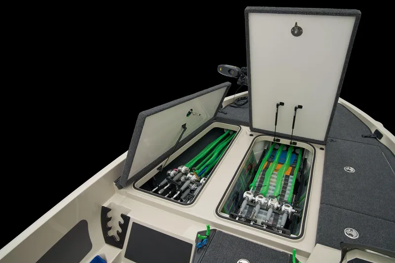 Slide: The Image of Manufacturer Provided Image: 2026 Ranger Z185 boat storage compartments with fishing rods and gear. - 24