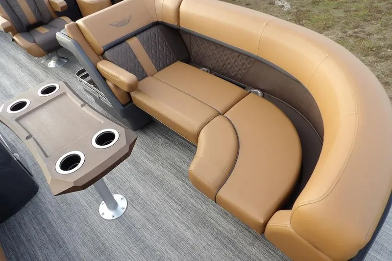 Slide: The Image of Luxurious seating on 2026 Bennington 22 MFB boat with cupholders and elegant design. - 15