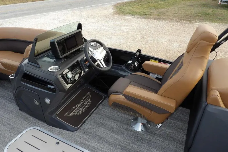 Slide: The Image of Luxurious interior of 2026 Bennington 22 MFB boat with modern dashboard and seating. - 25
