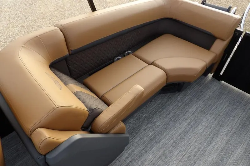 Slide: The Image of Luxurious seating on 2026 Bennington 22 MFB boat, featuring tan upholstery and modern design. - 33