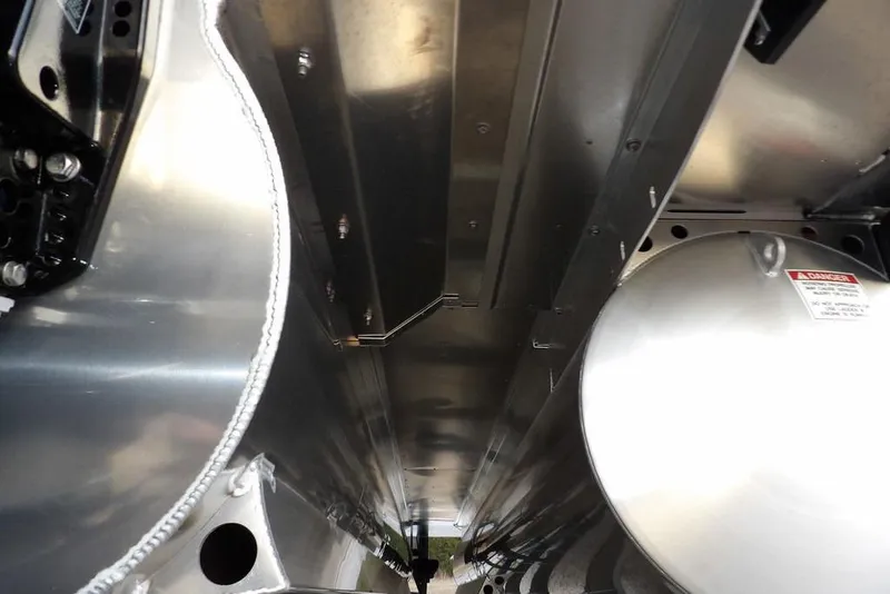 Slide: The Image of Interior view of 2026 Bennington 22 MFB, showcasing sleek metallic components. - 44