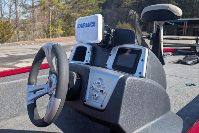 Slide: The Image of 2025 Tracker Pro Team 175 TXW Tournament Edition boat dashboard with Lowrance electronics. - 2