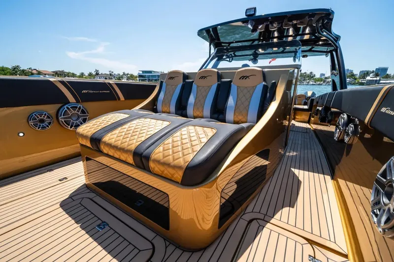 Slide: The Image of Luxurious 2023 Midnight Express 43 Open boat interior with plush seating and sleek design. - 6