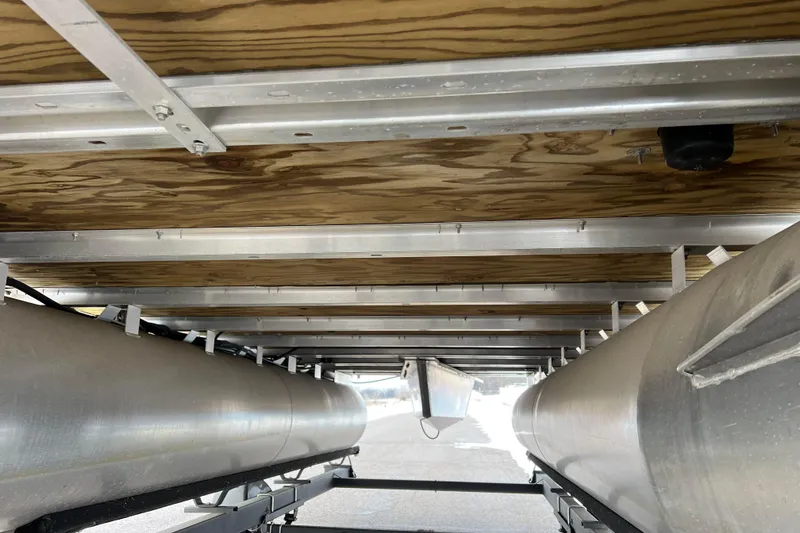 Slide: The Image of Underneath view of 2019 SunChaser Geneva Fish 20 Cnf pontoon boat structure. - 25