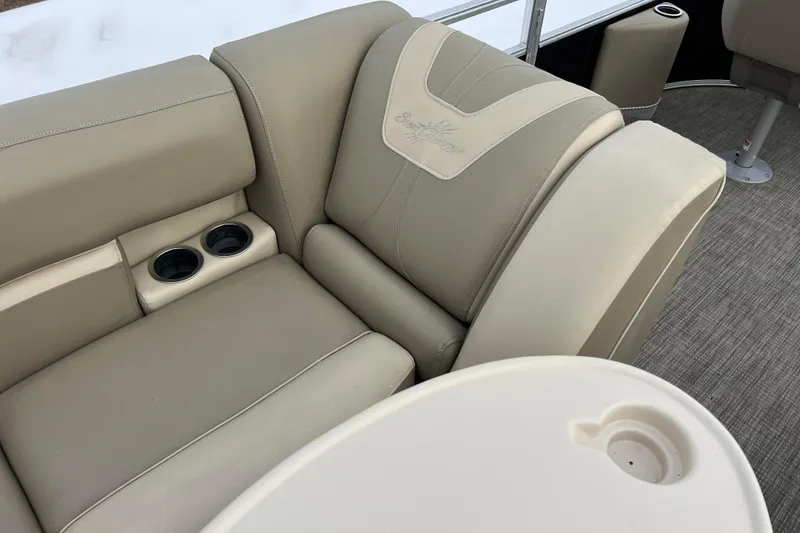 Slide: The Image of Luxurious seating on 2019 SunChaser Geneva Fish 20 Cnf pontoon boat with cup holders. - 35