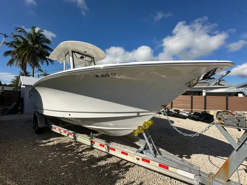 Slide: The Image of 2021 Sea Hunt Gamefish 27 on trailer, sunny day. - 8
