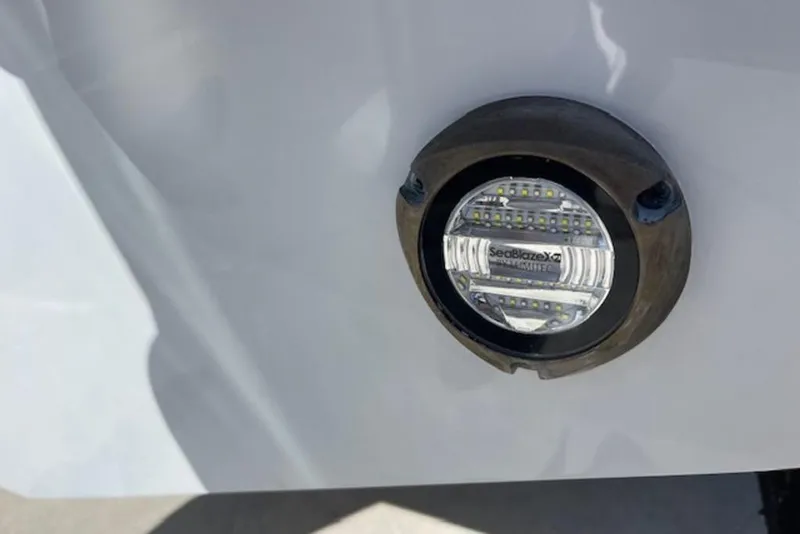 Slide: The Image of Close-up of SeaBlazeX2 light on 2023 Front Runner 33 Center Console boat. - 21