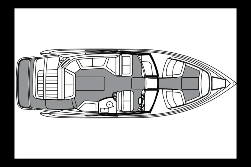 Slide: The Image of Top view schematic of a 2016 Cobalt 302 boat layout. - 32