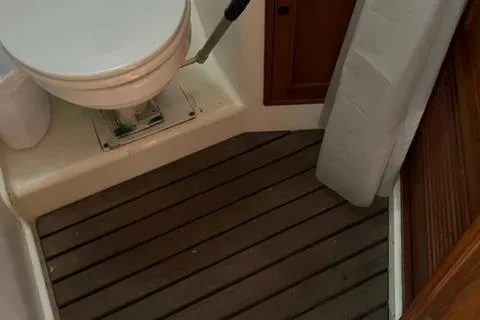 Slide: The Image of Interior of a 1977 Fuji 45 MK II Ketch with wooden flooring. - 17