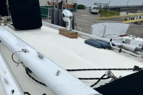 Slide: The Image of Deck of a 1977 Fuji 45 MK II Ketch with sailing equipment. - 28