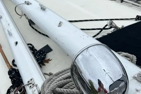 Slide: The Image of Close-up of the mast on a 1977 Fuji 45 MK II Ketch. - 29