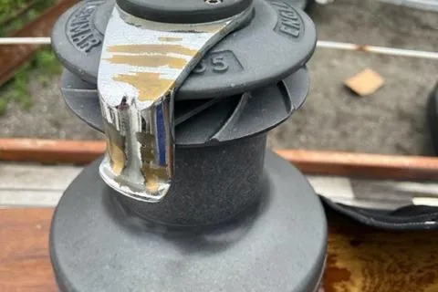 Slide: The Image of Close-up of a winch on a 1977 Fuji 45 MK II Ketch. - 42