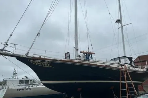 Slide: The Image of 1977 Fuji 45 MK II Ketch in dry dock, side view. - 46
