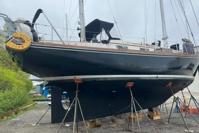 Slide: The Image of 1977 Fuji 45 MK II Ketch on stands in dry dock. - 47