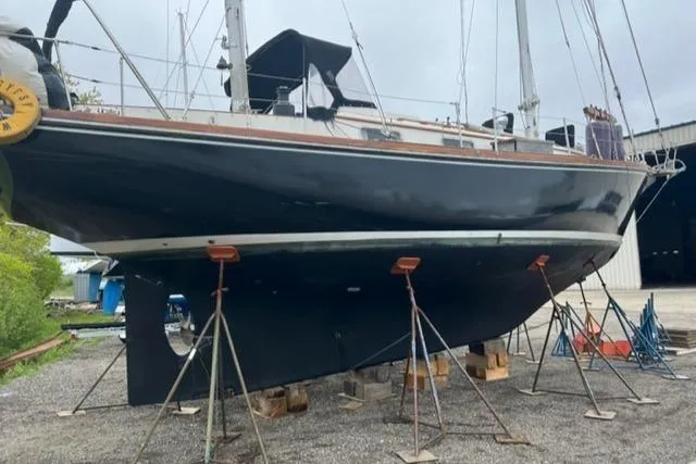 Slide: The Image of 1977 Fuji 45 MK II Ketch on stands in dry dock. - 48