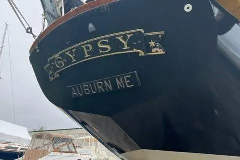 Slide: The Image of Stern view of 1977 Fuji 45 MK II Ketch named "GYPSY." - 49