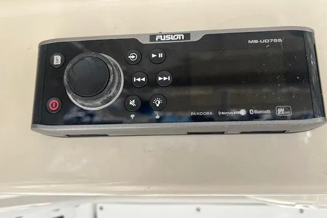 Slide: The Image of Fusion MS-UD755 marine stereo system on 2018 Everglades 335 Center Console boat. - 23