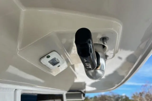 Slide: The Image of Close-up of a 2018 Everglades 335 Center Console boat's underside detail. - 37