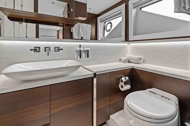 Slide: The Image of Luxurious bathroom in 2022 Sunseeker 65 Sport Yacht with modern fixtures and elegant design. - 41
