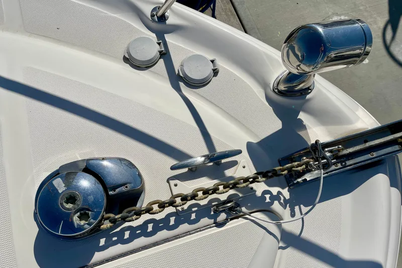 Slide: The Image of Close-up of 2007 Sea Ray 340 Sundancer boat deck with anchor chain and fittings. - 17