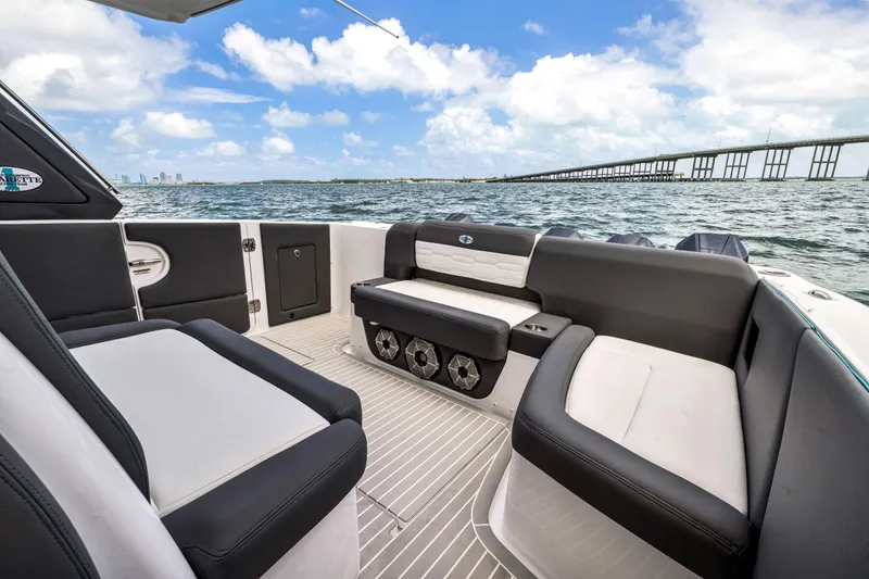 Slide: The Image of Luxury seating on 2022 Cigarette 42 Auroris boat with ocean view. - 32
